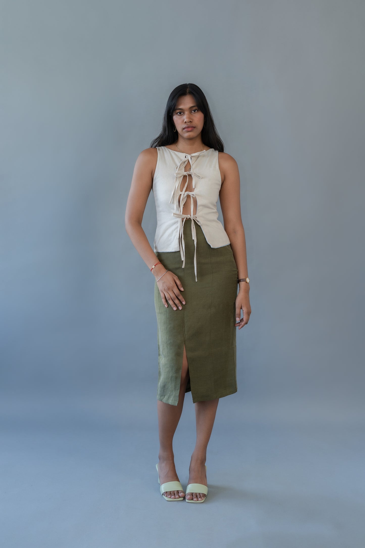 Evone Linen Midi Skirt